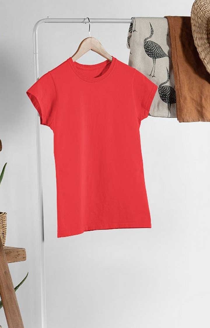 Solid Women's Candy Red Regular T-Shirt