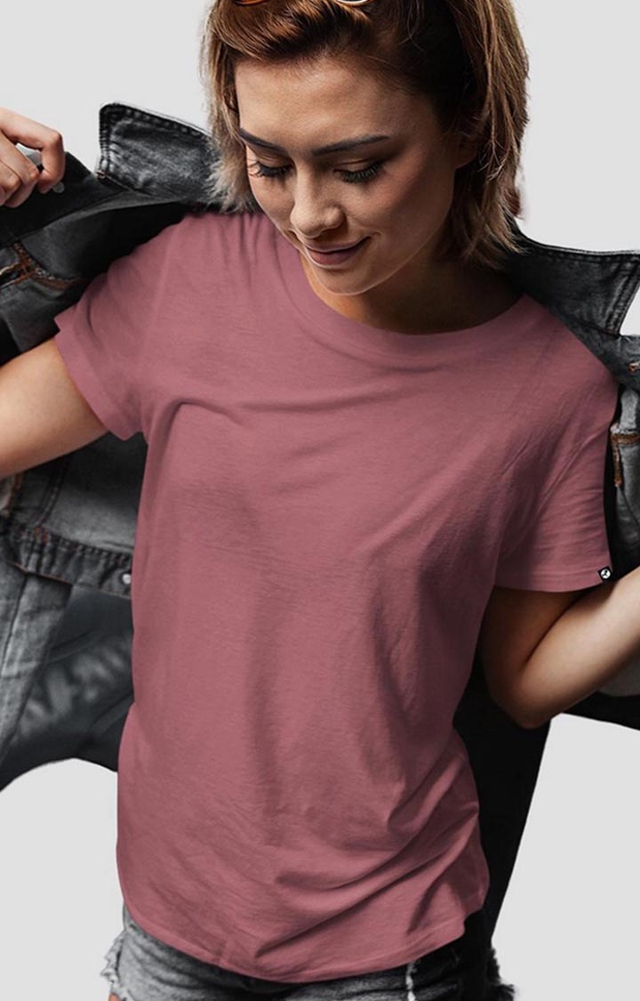 PRONK | Women's Solid Mauve Taupe Regular T-shirt