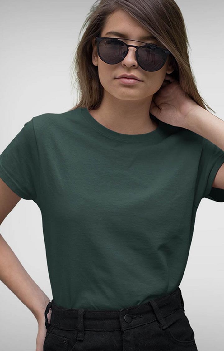 PRONK | Solid Women's Half Sleeve T-Shirt - Moss Green