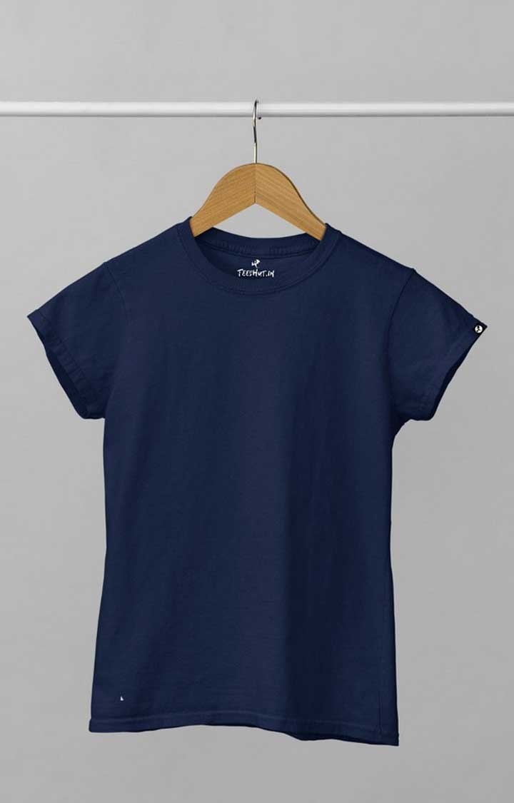 Women's Solid Classic Navy Regular T-shirt