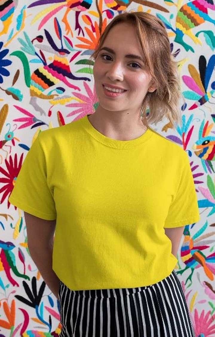PRONK | Solid Women's Half Sleeve Crop Top - Pineapple Yellow