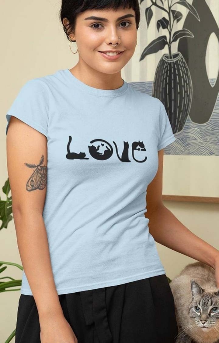 PRONK | Cat Love Women's  Blue Regular T-Shirt