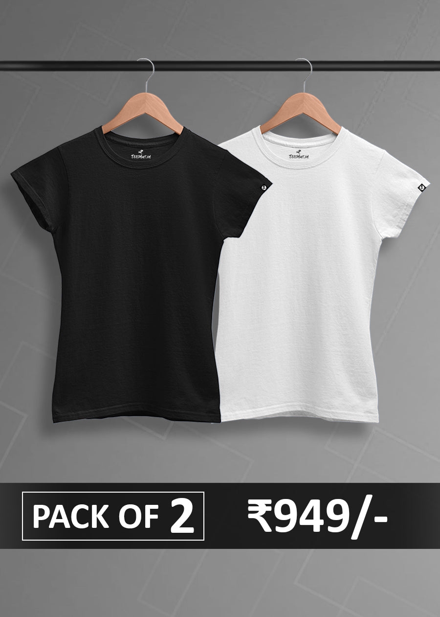 Solid Half Sleeve T-Shirt Women's Combo Black & White