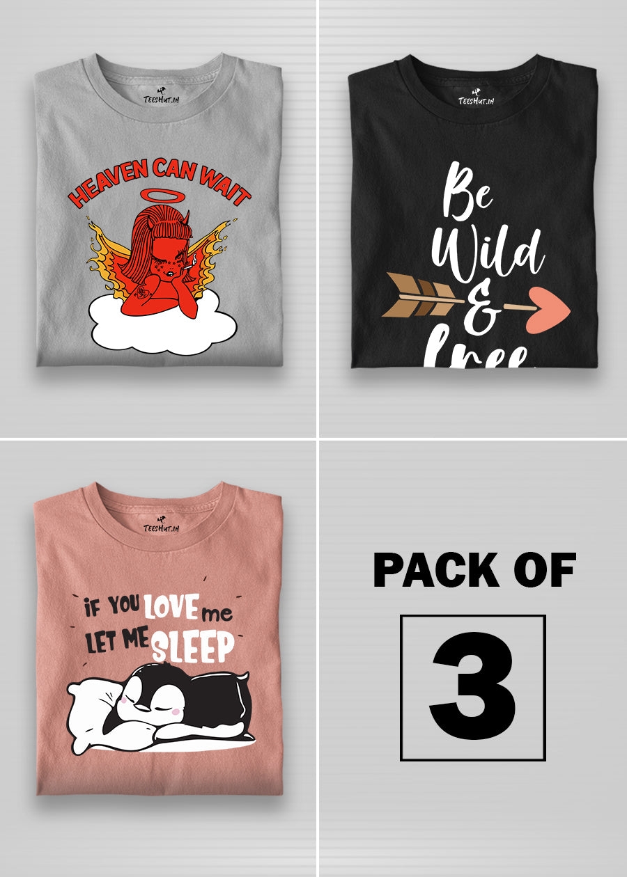 PRONK | Women Graphic Half Sleeve T-Shirt Combo - Pack of 3