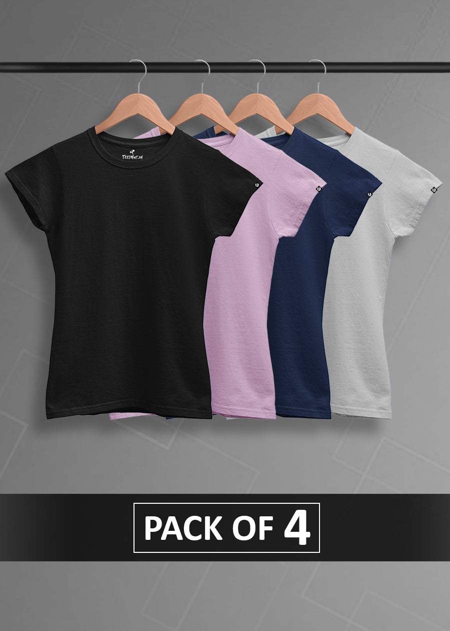 Solid Half Sleeve T-Shirt Women's Combo - Pack of 4