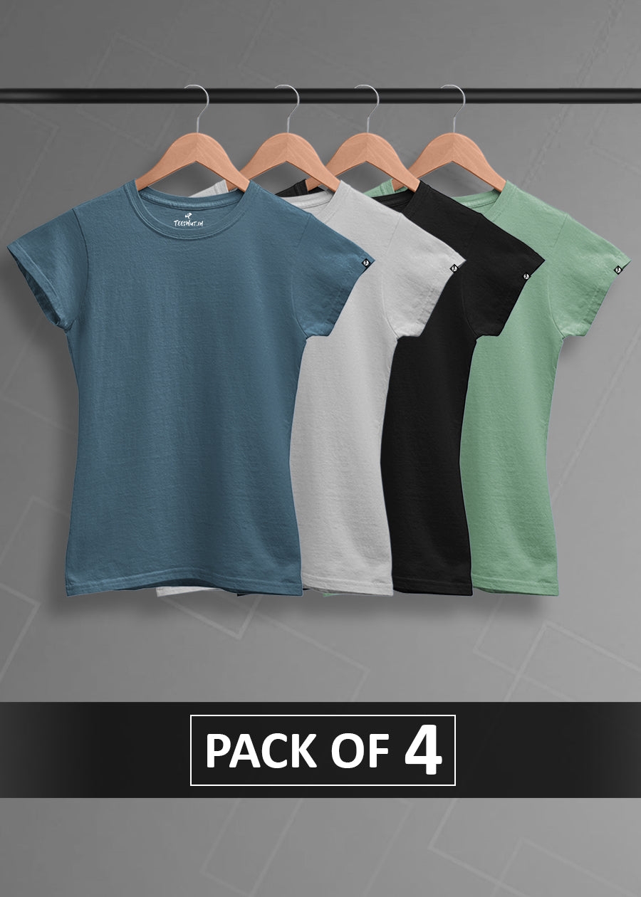 PRONK | Solid Half Sleeve T-Shirt Women's Combo - Pack of 4