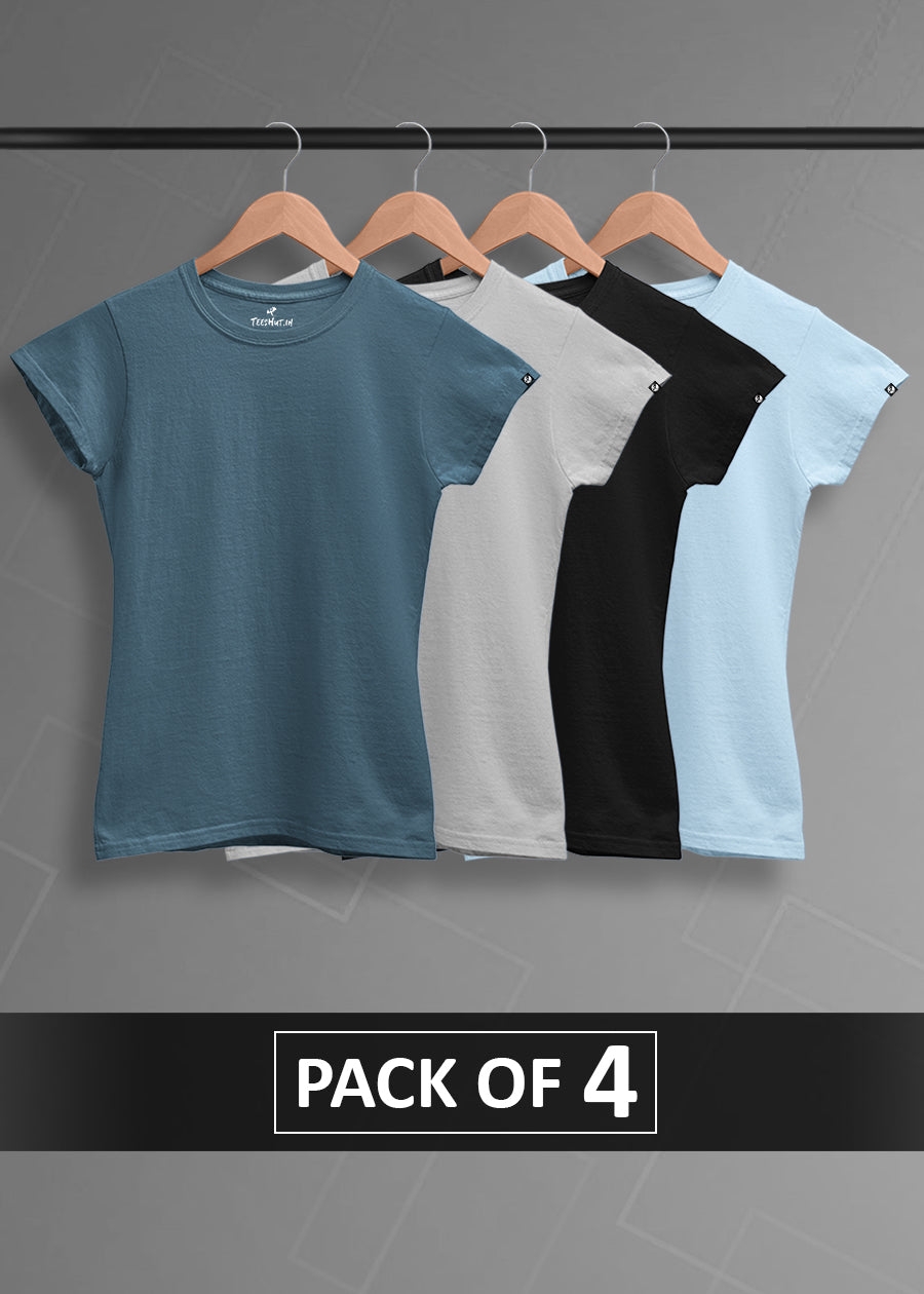 PRONK | Solid Half Sleeve T-Shirt Women's Combo - Pack of 4