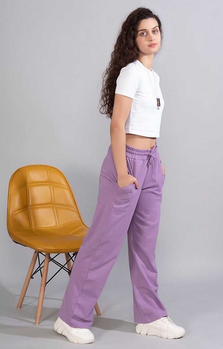 Women's Lilac  Premium Terry Wide Pants