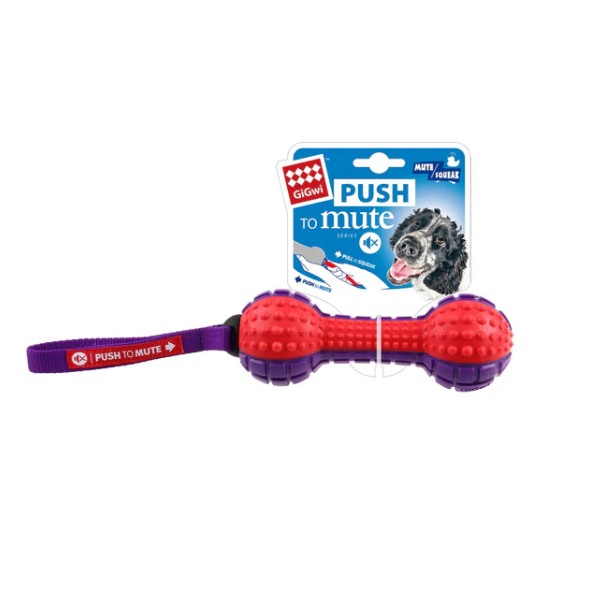 GiGwi Push To Mute Dumbbell Dog Toy Red / Purple