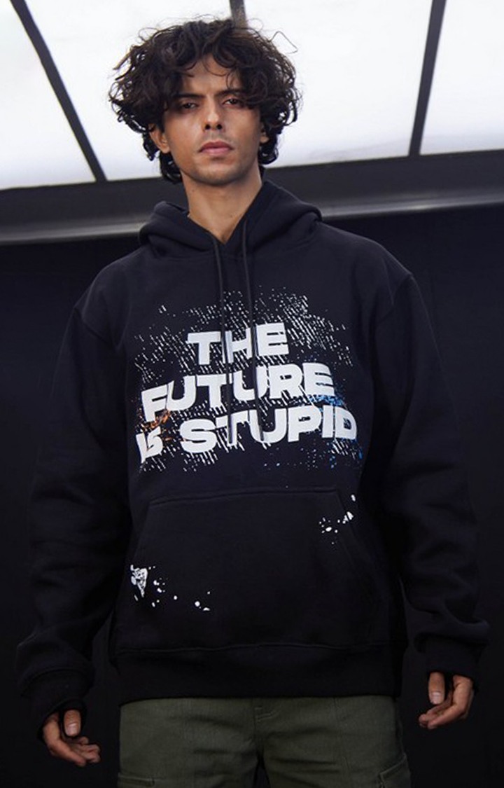 Men's Black Cotton Typographic The Future Is Stupid Hoodies