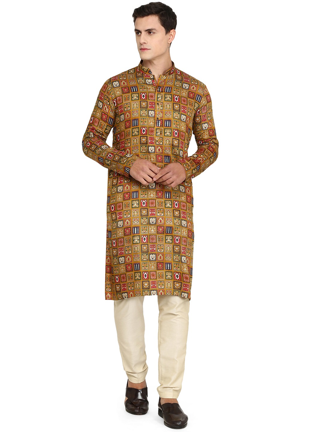 Mustard Yellow Cotton Embroidered Straight Kurta