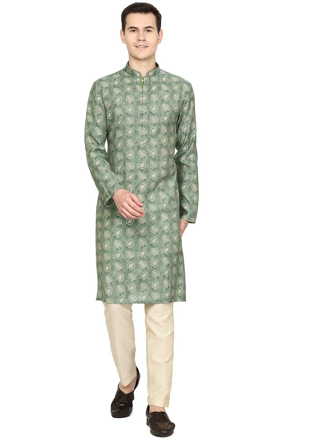 Garden Breeze Kurta (Handpainted Green Pure Cotton Kurta)