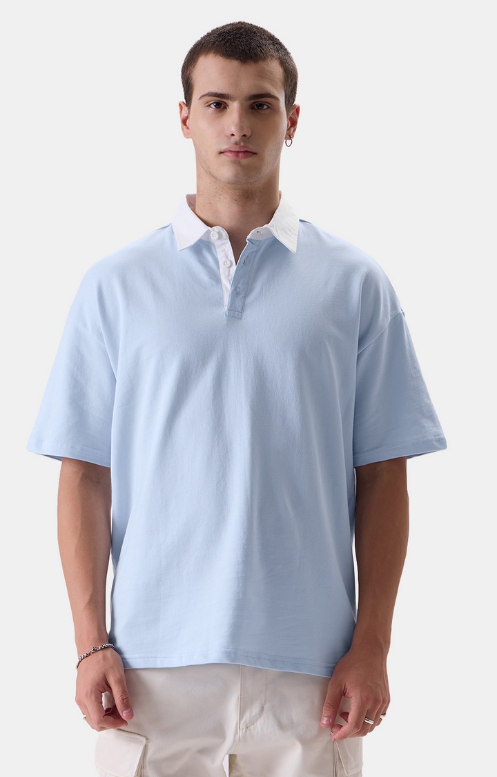 The Souled Store | Men's Solids Powder Blue Oversized Polos