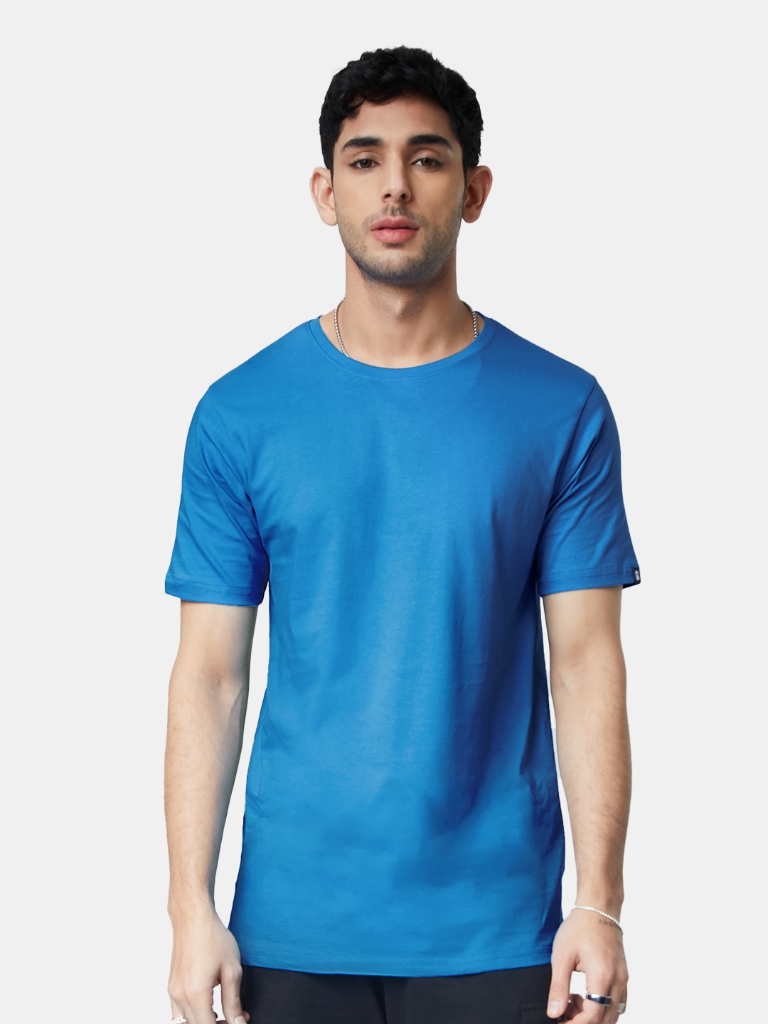 Men's Blue Solid Regular T-Shirt
