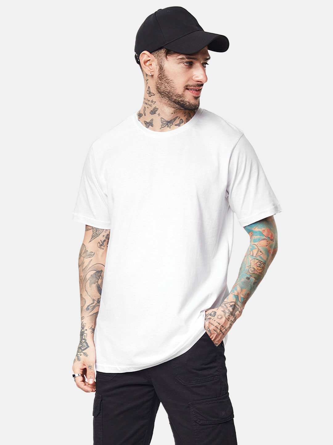 Men's White Solid Regular T-Shirt