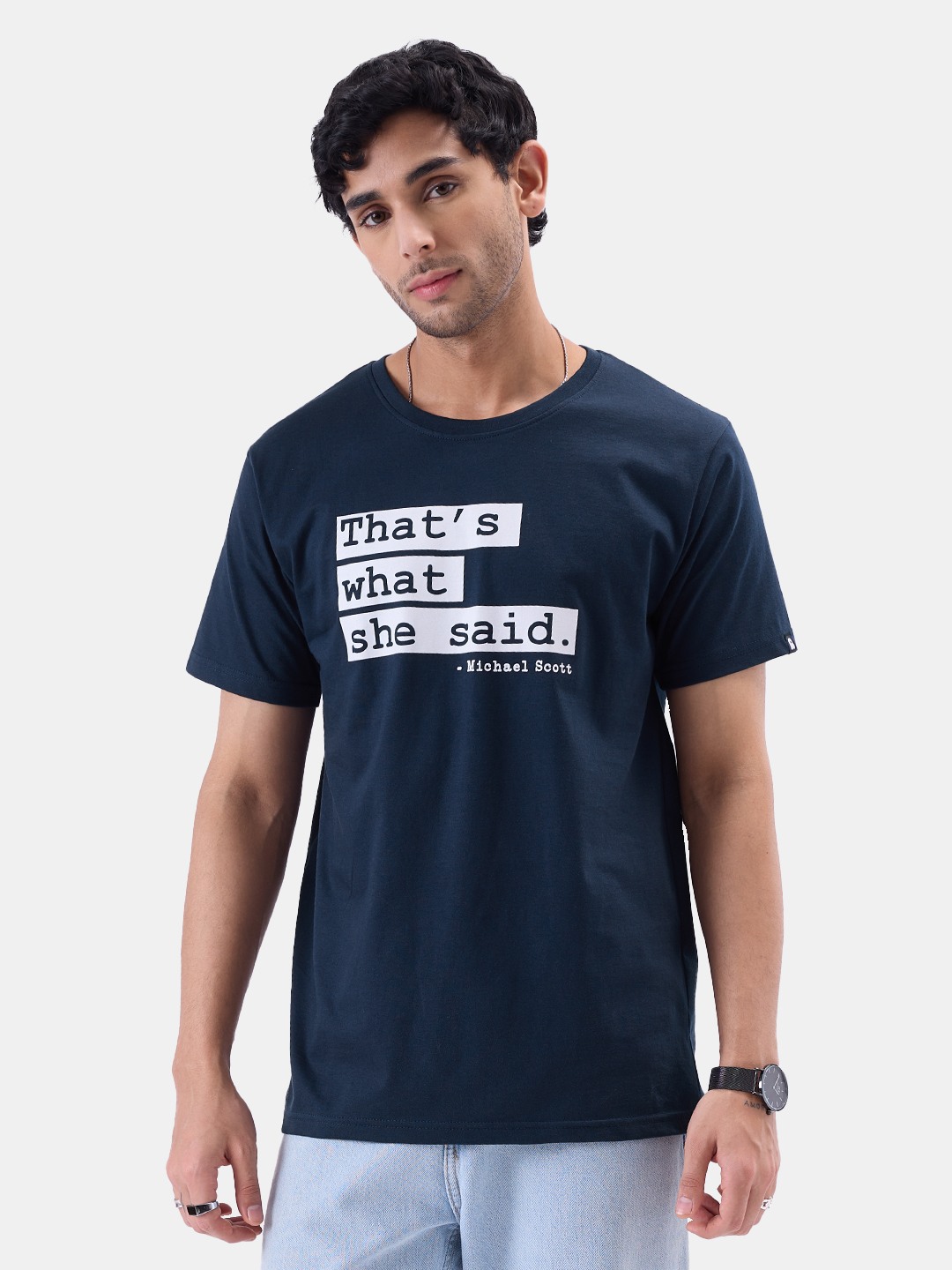 Men's That's What She Said Blue Printed Regular T-Shirt