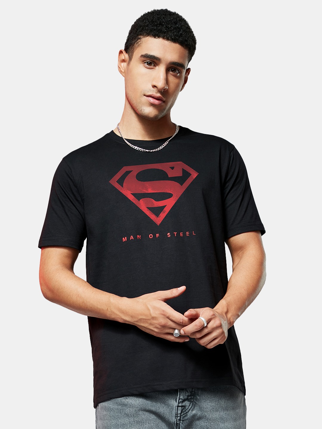 Men's Superman: Iconic Emblem Black Printed Regular T-Shirt