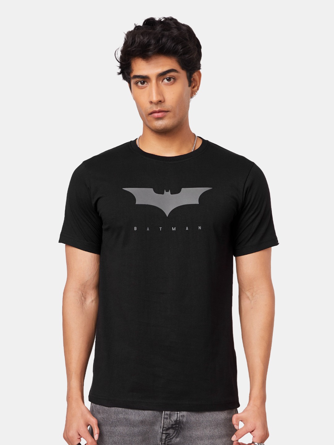 Men's Batman: 3D Logo Black Printed Regular T-Shirt