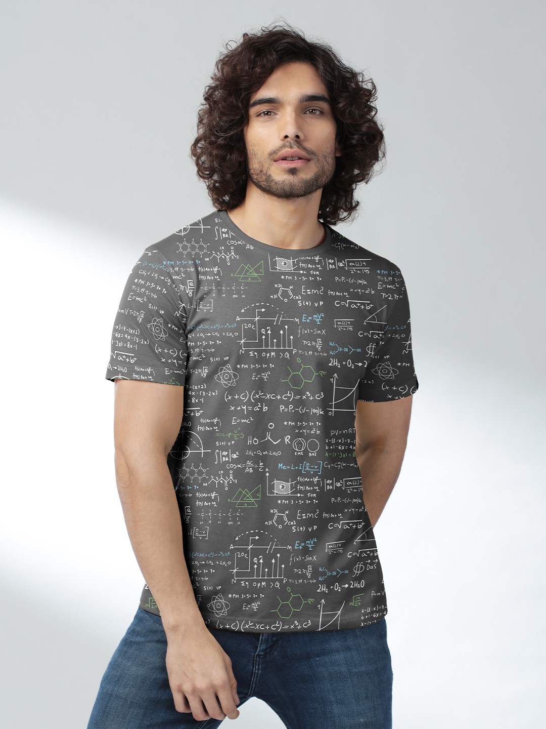 Men's Nerdy Equations Grey Printed Regular T-Shirt