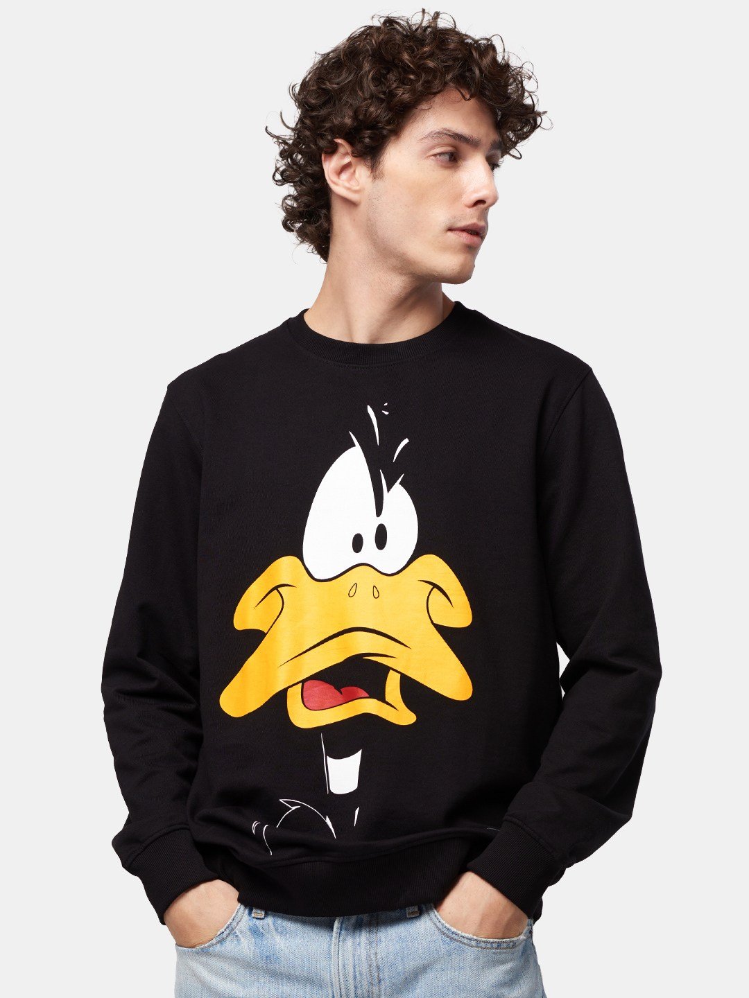 Men's Looney Tunes: Daffy Duck Black Printed Sweatshirts