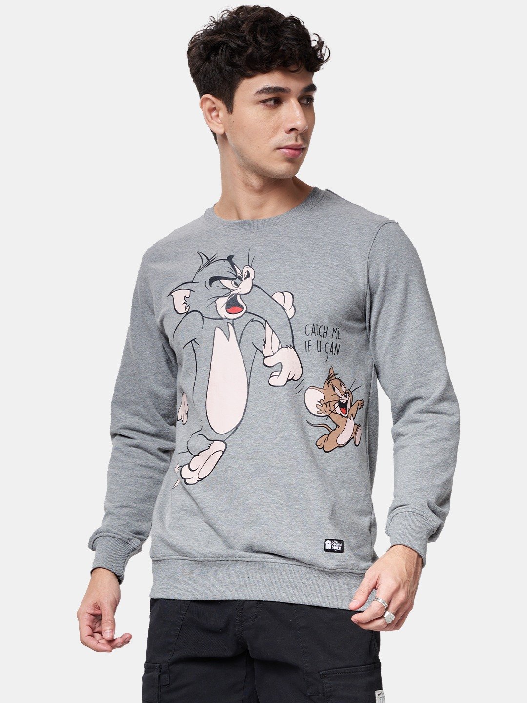 Men's Tom And Jerry: Catch Me If You Can Grey Printed Sweatshirts