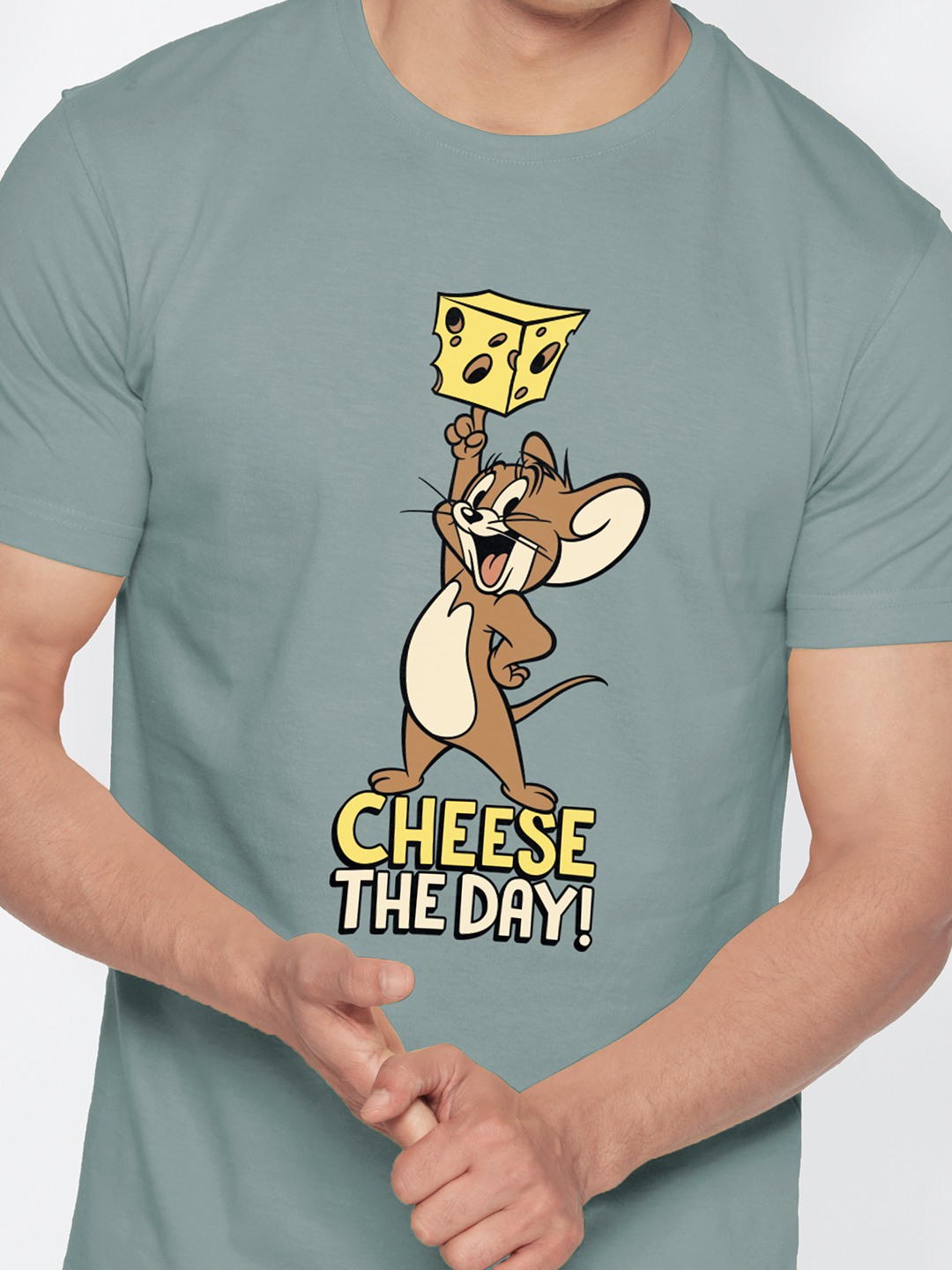 Men's Tom And Jerry: Cheese The Day Green Printed Regular T-Shirt