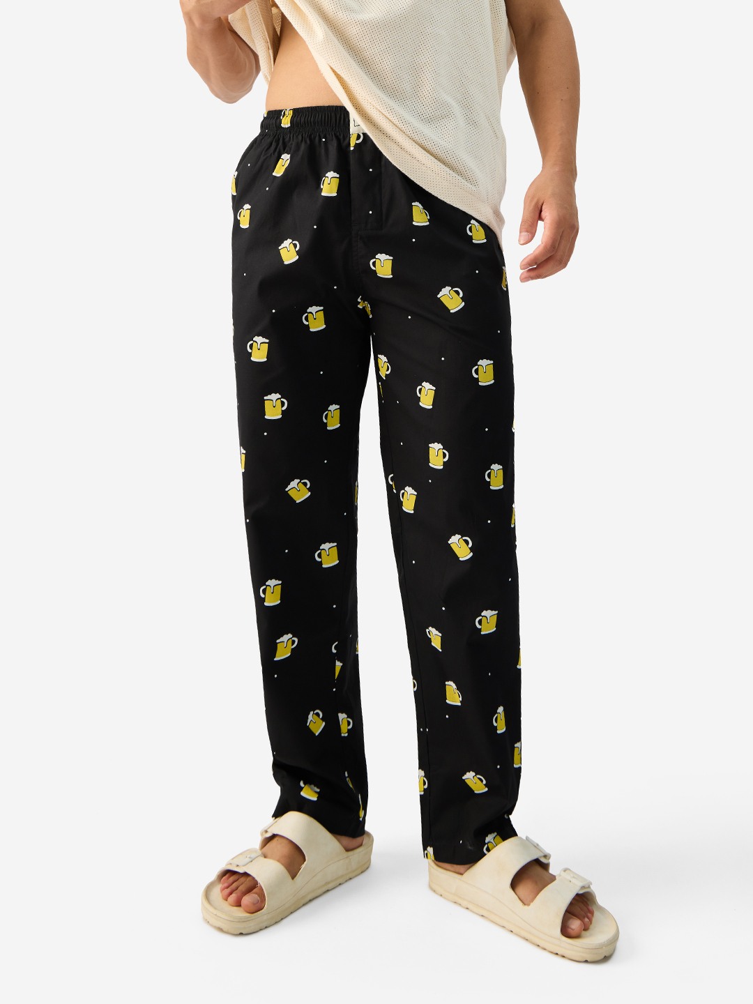 Men's Black Cotton Graphic Nightwear Joggers