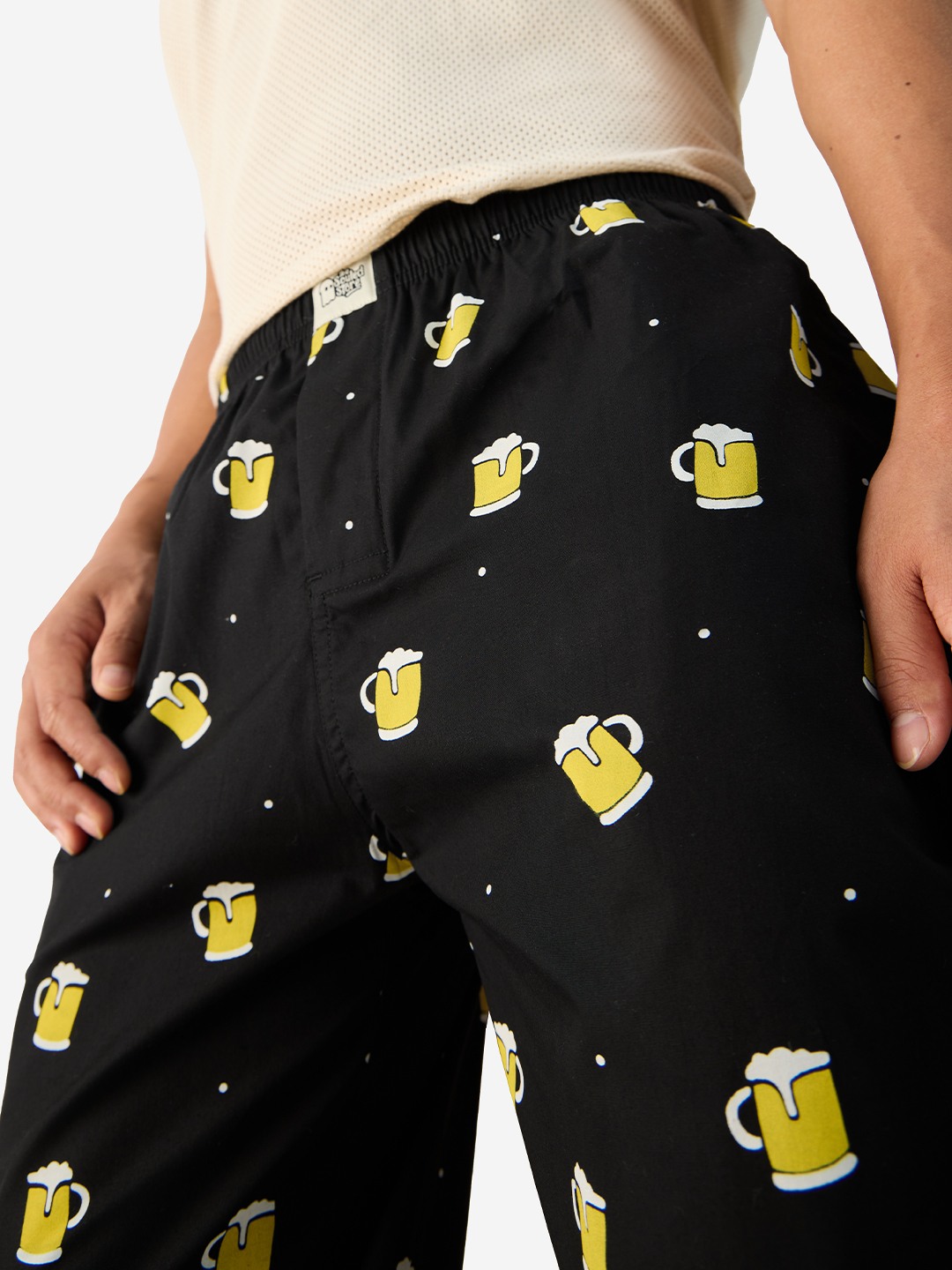 Men's Black Cotton Graphic Nightwear Joggers