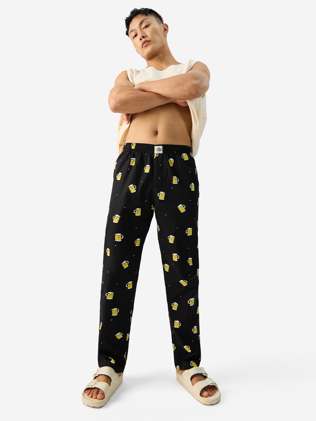 Men's Black Cotton Graphic Nightwear Joggers