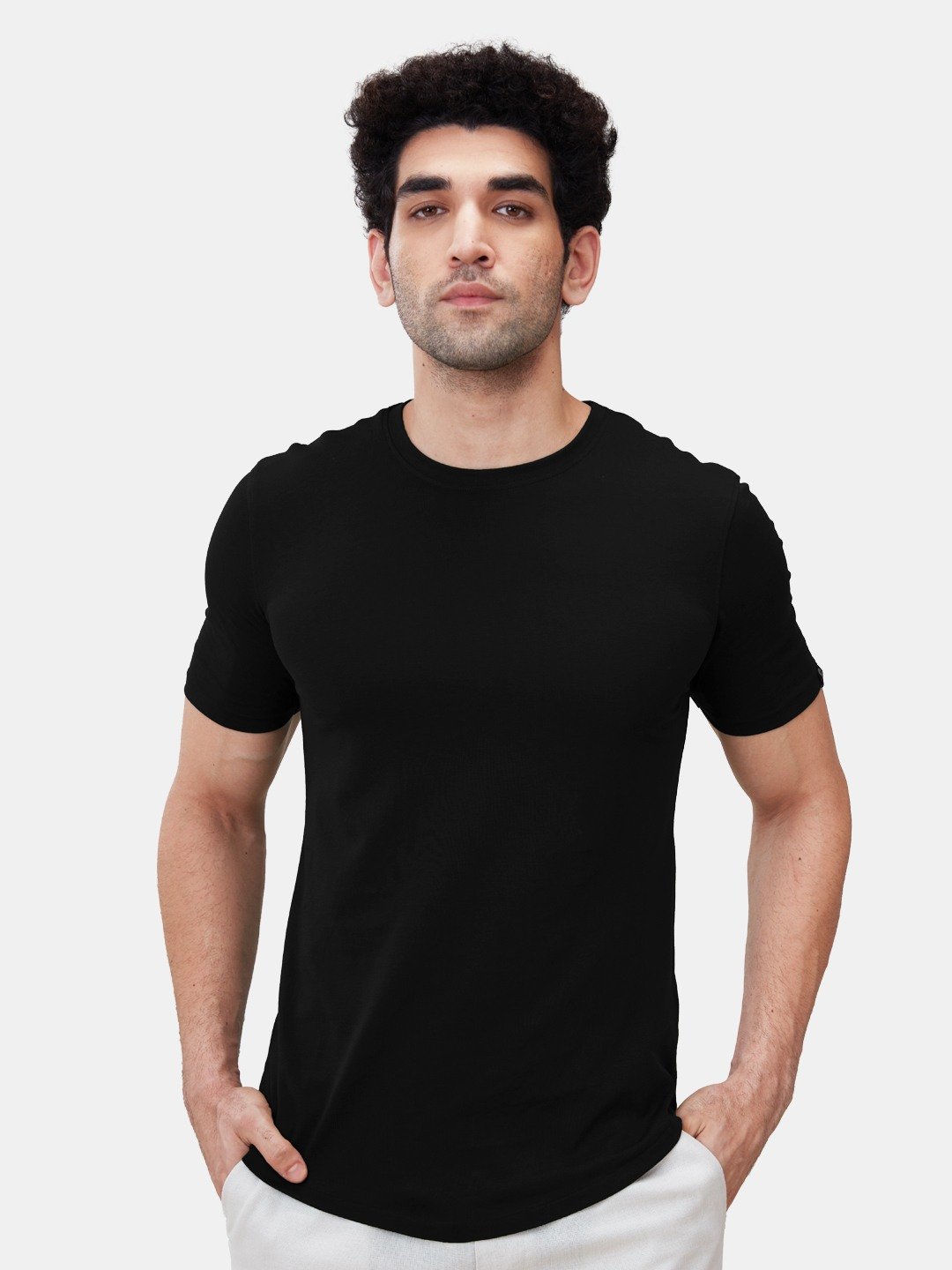 Men's Black Solid Regular T-Shirt