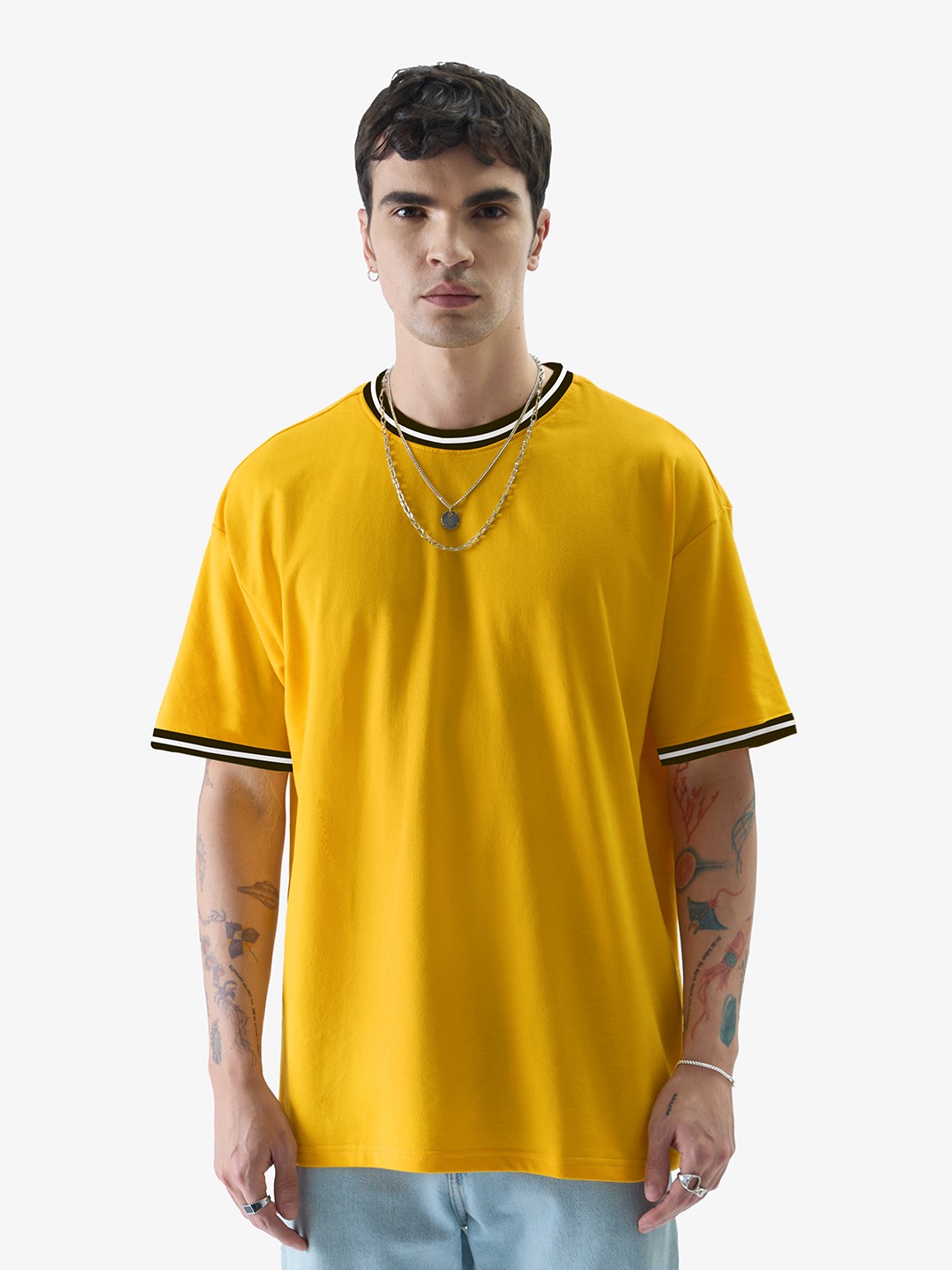 Men's Yellow Solid Oversized T-Shirt
