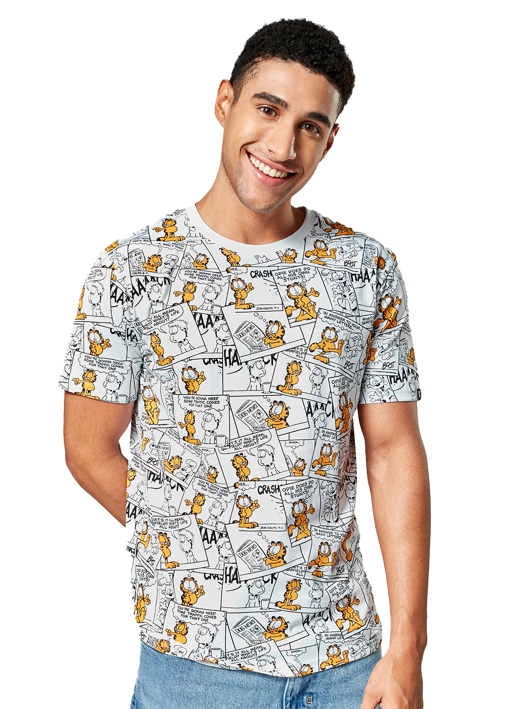 Men's Garfield: Comics White Printed Regular T-Shirt