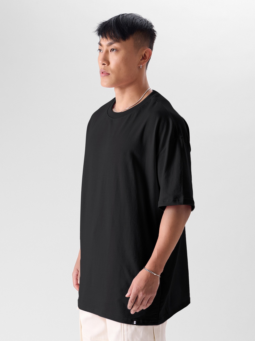 Men's Black Solid Oversized T-Shirt