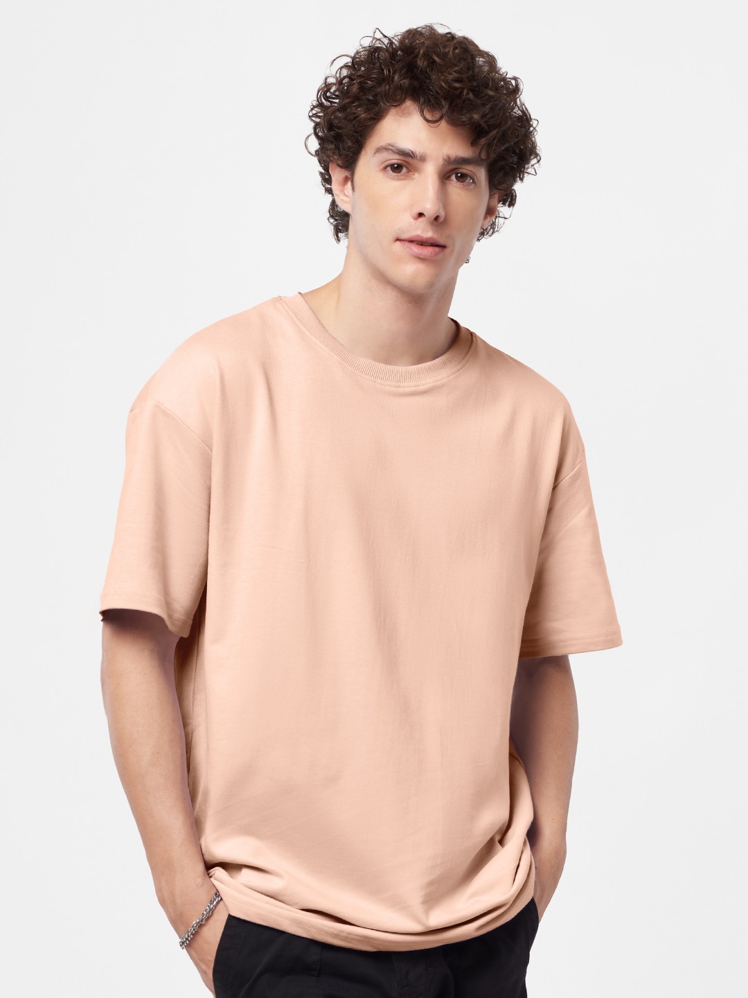 Men's Pink Solid Oversized T-Shirt