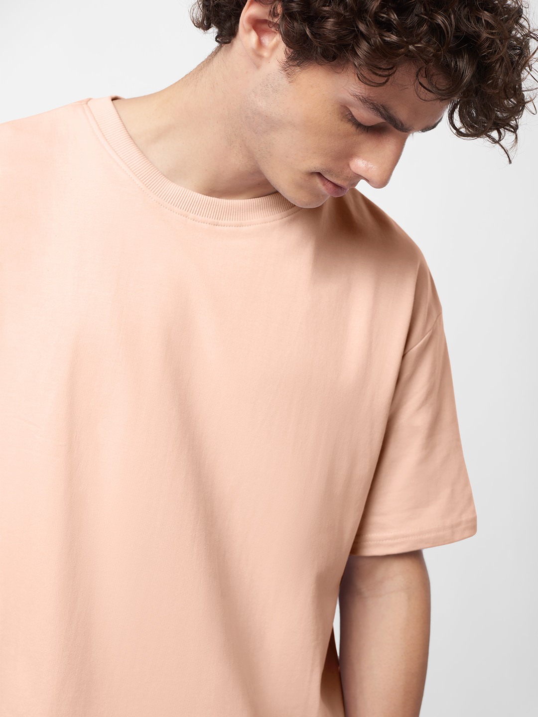 Men's Pink Solid Oversized T-Shirt