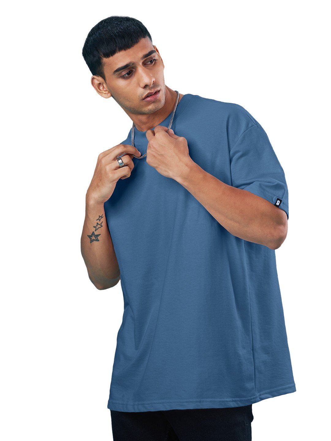 Men's Blue Solid Oversized T-Shirt