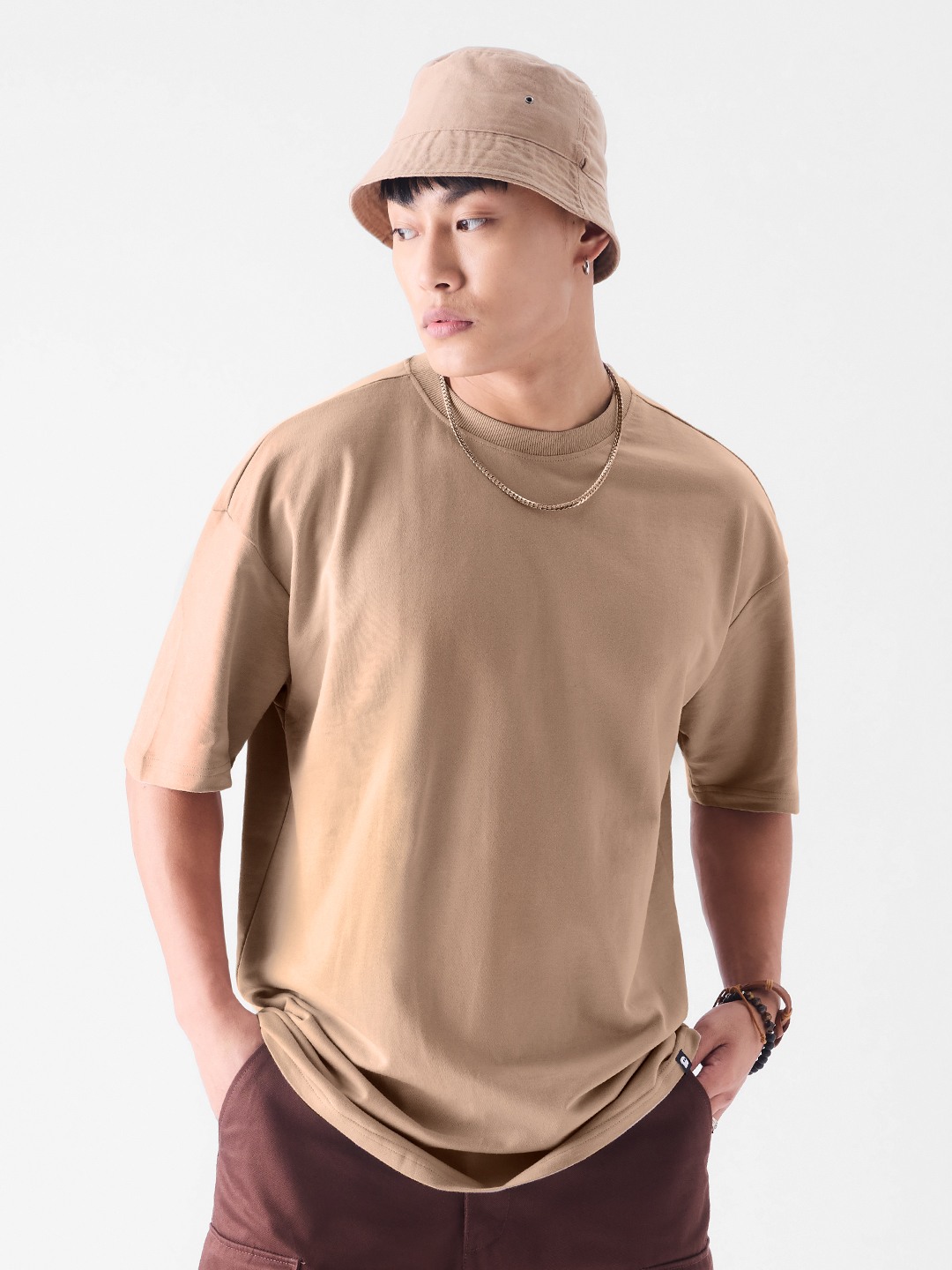 Men's Brown Solid Oversized T-Shirt