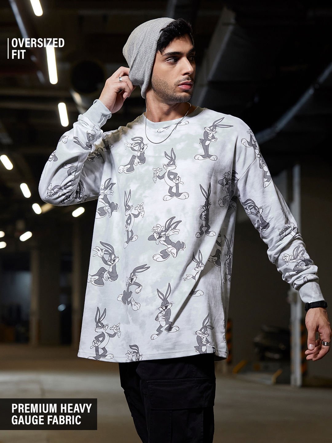 The Souled Store | Men's Looney Tunes: Bugs Pattern Oversized Full Sleeve T-Shirt