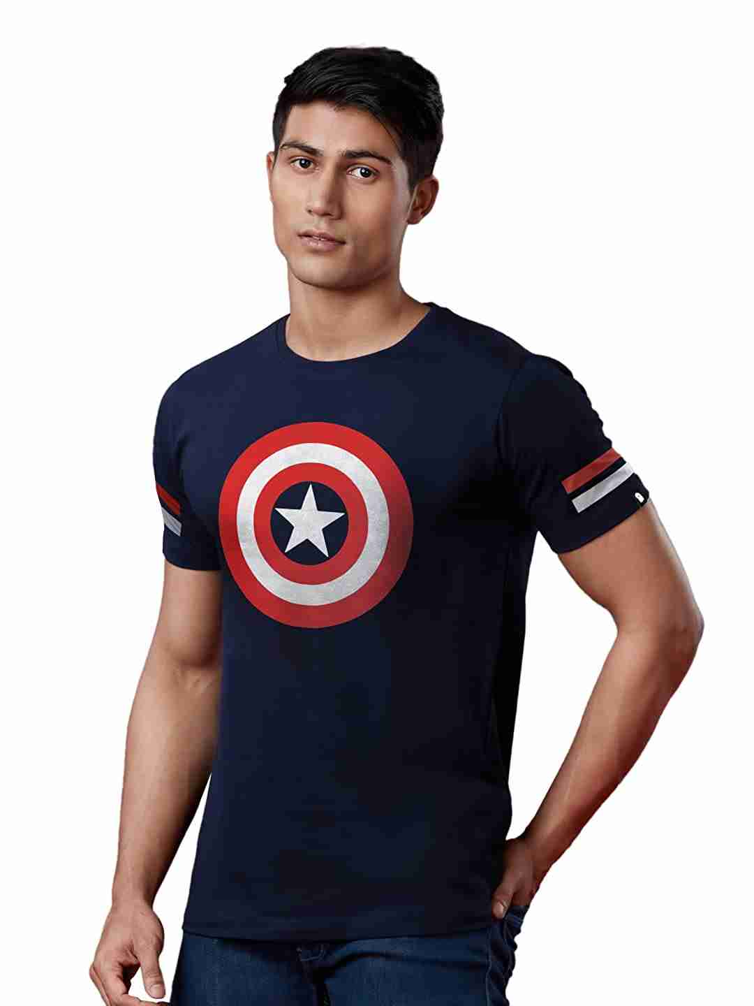Men's Captain America: Shield Blue Printed Regular T-Shirt