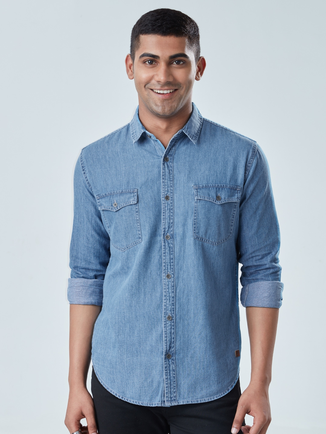 The Souled Store | Men's Classic Denim Shirt: Washed Blue Denim Shirts