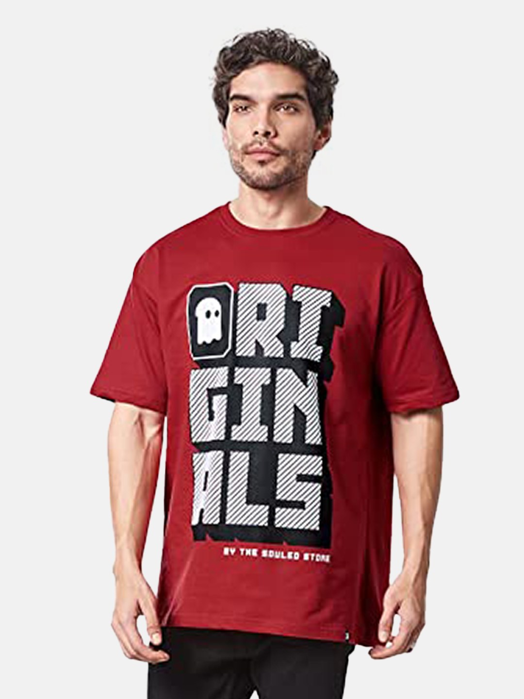 Men's TSS Originals Red Typographic Printed Oversized T-Shirt