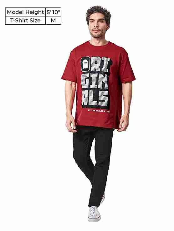 Men's TSS Originals Red Typographic Printed Oversized T-Shirt