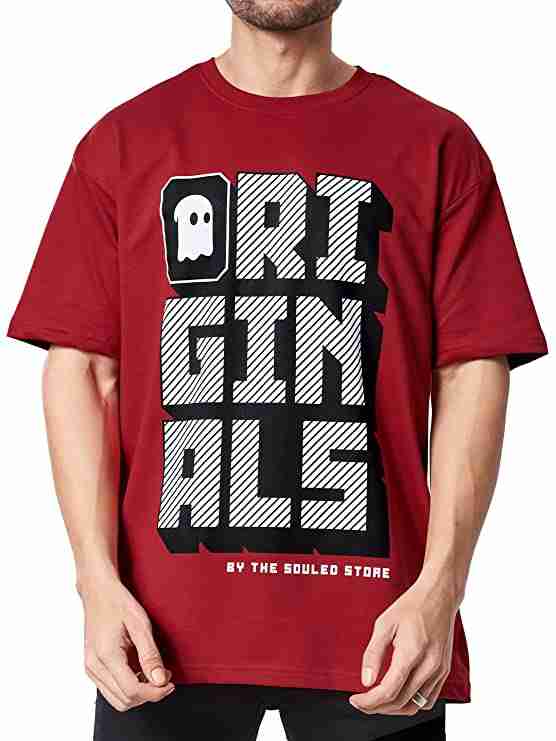 Men's TSS Originals Red Typographic Printed Oversized T-Shirt
