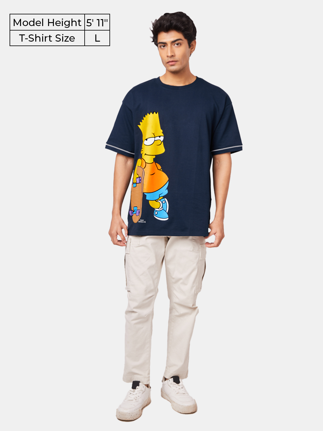 Men's The Simpsons: Flexing Like Bart Simpson Blue Printed Oversized T-Shirt
