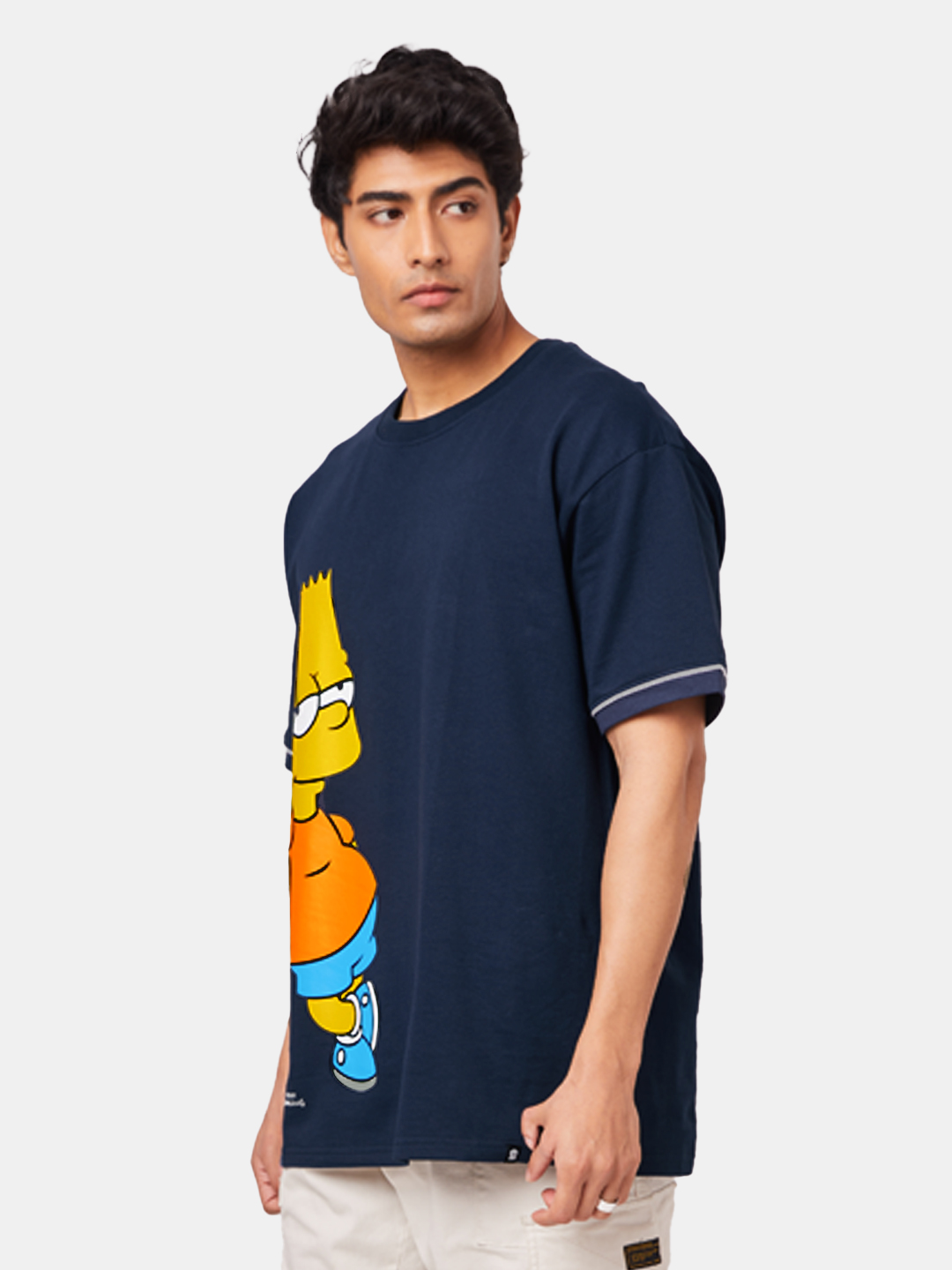 Men's The Simpsons: Flexing Like Bart Simpson Blue Printed Oversized T-Shirt