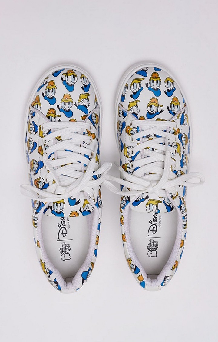 Women's Donald Duck: Happy Feet White Casual Lace-ups