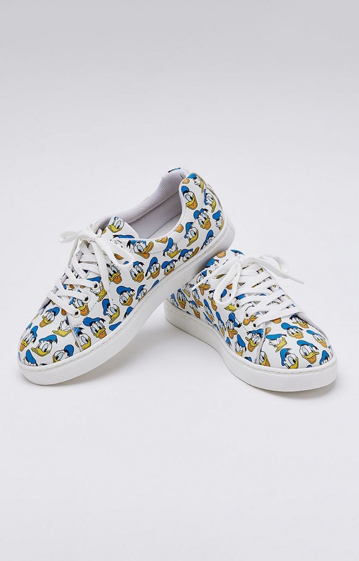 Women's Donald Duck: Happy Feet White Casual Lace-ups