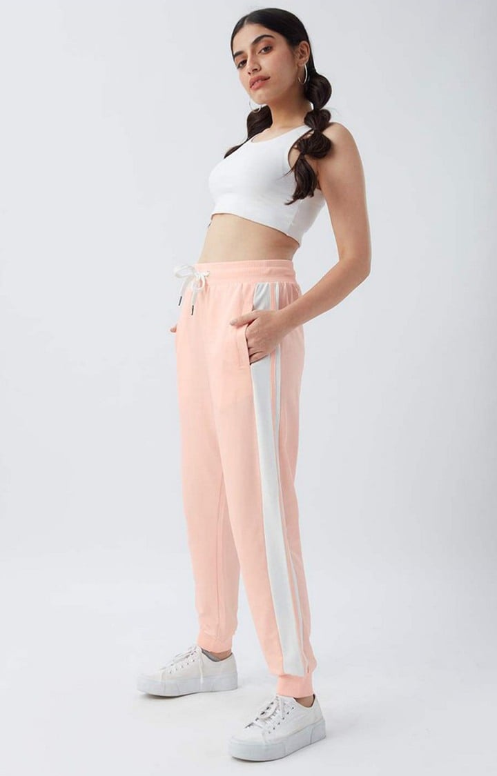 Women's Nude Pink Polycotton Solid Activewear Joggers