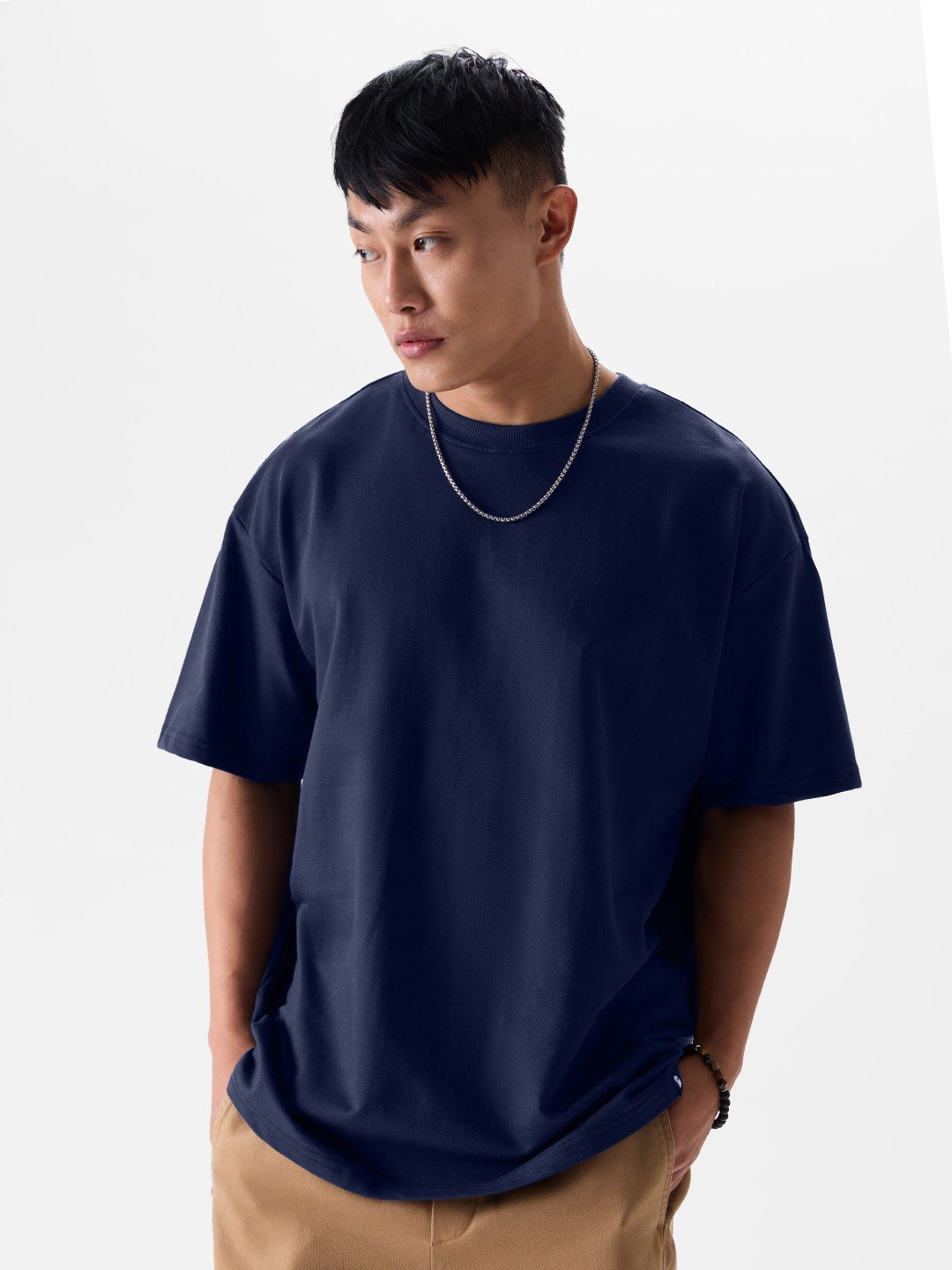 Men's Blue Solid Oversized T-Shirt