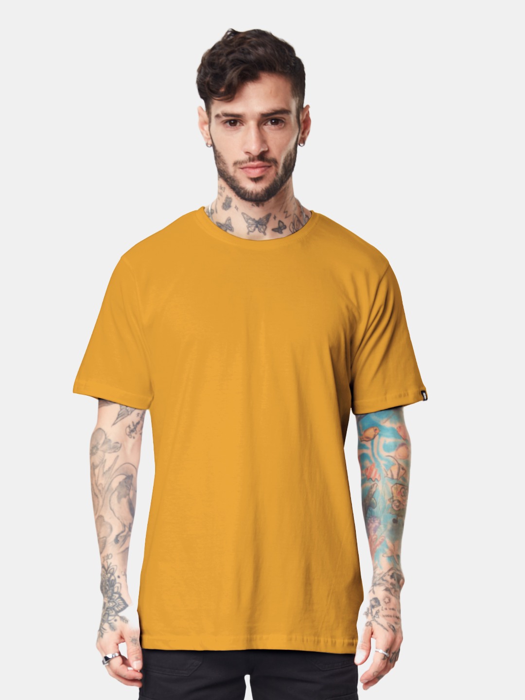 Men's Yellow Solid Regular T-Shirt